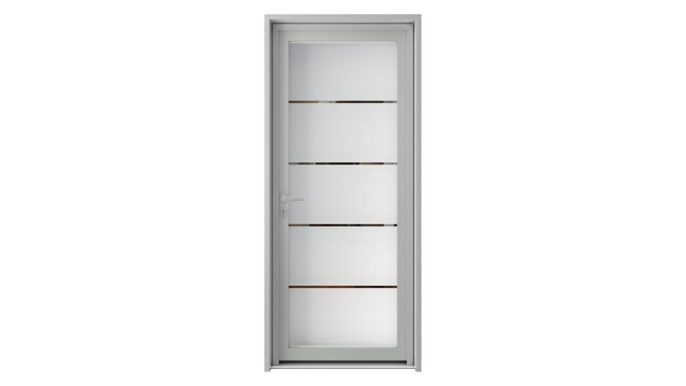 Porte d'entrée parclosé gamme lumière ARES Porte d'entrée vitrée opaque avec 4 lignes verticales transparentes